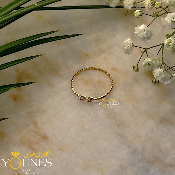 انگشتر دو نگین صورتی بیضی طلا